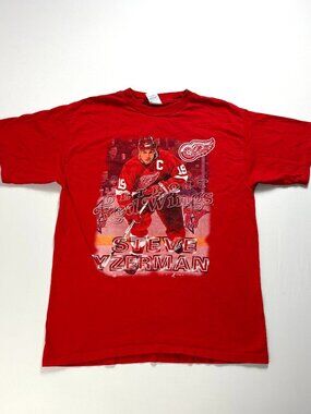 Vintage Detroit Red Wings Steve Yzerman T Shirt Red Sz L Miro NHL Hockey 90s